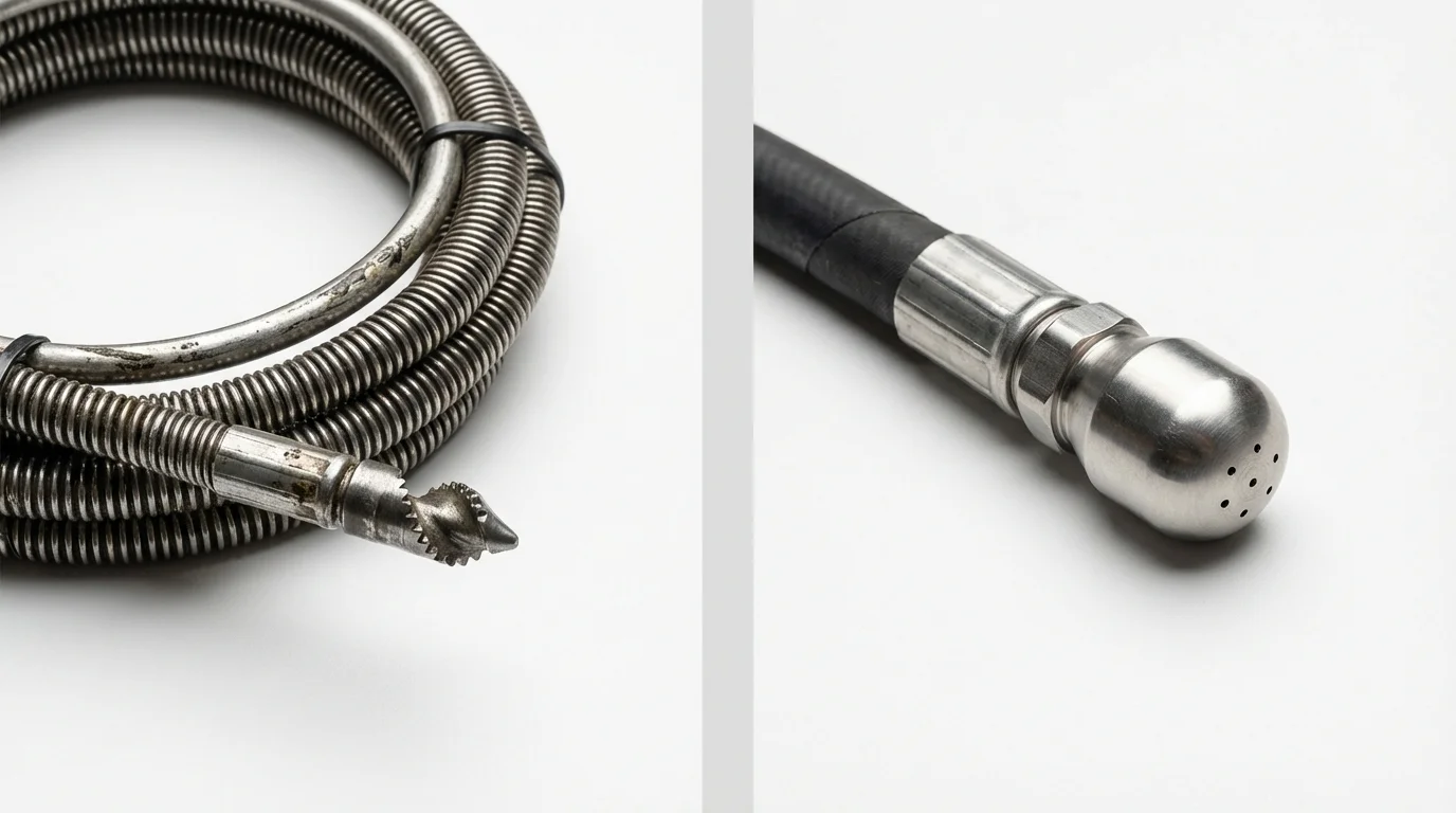 Drain snake cable and hydro jetting nozzle used for drain cleaning in Imperial, MO